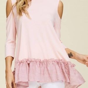 Baby Pink Ruffle Top with Cutout Shoulder